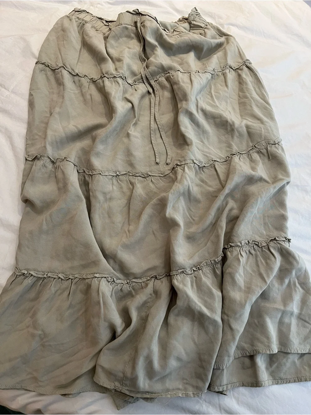 Women's Tiered Midi Boho Skirt in Sage Green